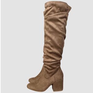 Faux Suede Slouchy Tan Brown Boho Bohochic Over The Knee Boots Block Heel US 7.5